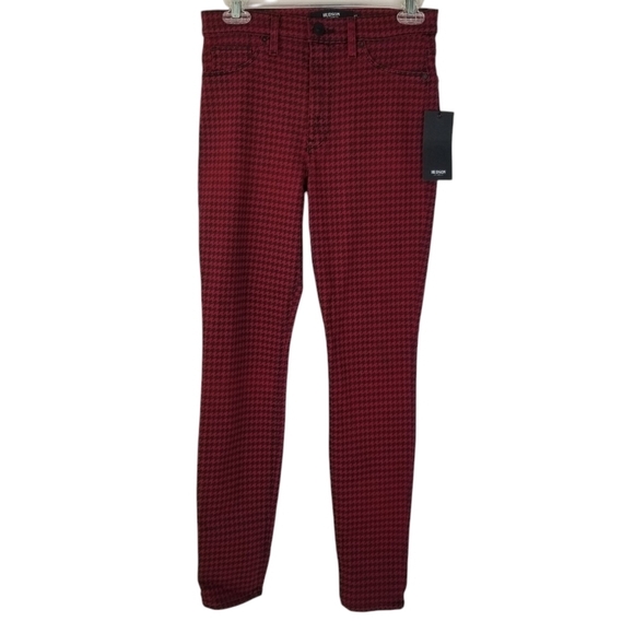 NWT Hudson Barbara High Waist Super Skinny Ankle Jeans Oxblood Houndstooth 27 - Picture 2 of 14